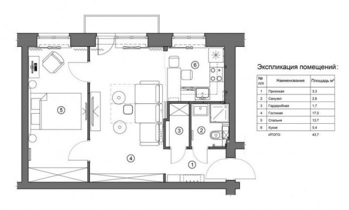 réaménagement d'un appartement de deux pièces à Khrouchtchev