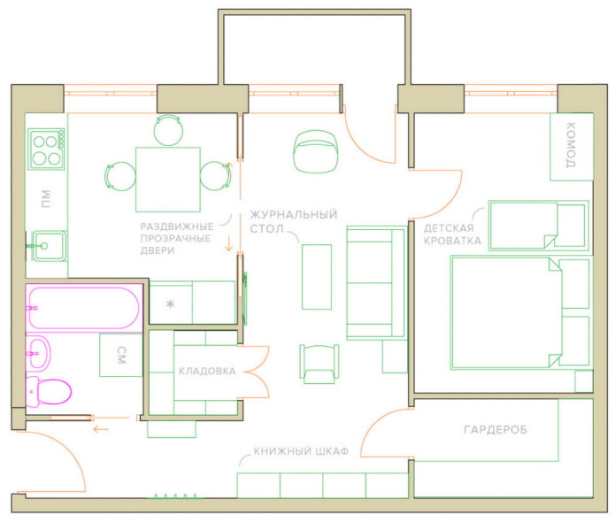 réaménagement d'un appartement de deux pièces à Khrouchtchev