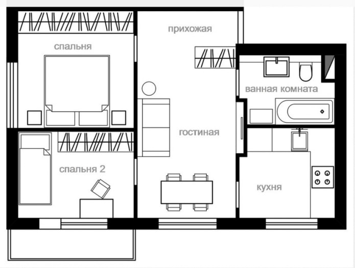 réaménagement d'un appartement de deux pièces à Khrouchtchev