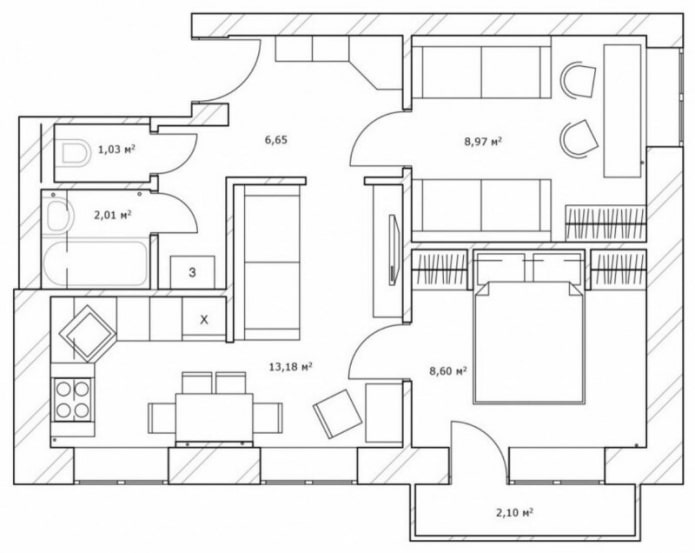 réaménagement d'un appartement de deux pièces à Khrouchtchev