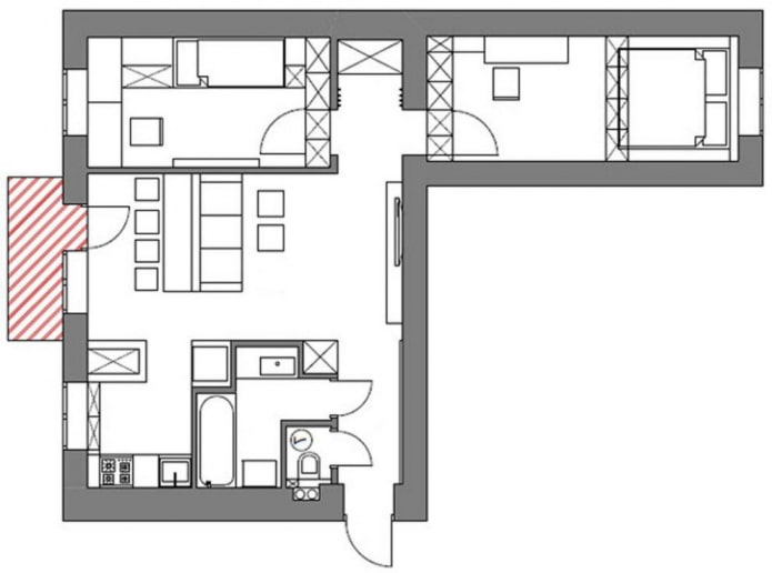 réaménagement d'un appartement de trois pièces à Khrouchtchev