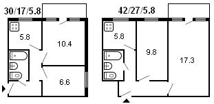 แผนผังอาคารครุสชอฟ 2 ห้อง รุ่น 464