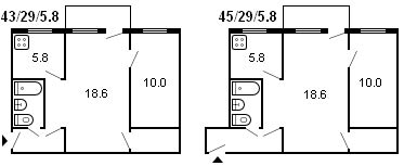 layout ng isang 2-silid Khrushchev, serye 434, 1958