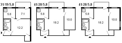 แผนผังอาคารครุสชอฟ 2 ห้อง รุ่น 434 ปี 2502