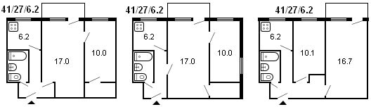 แผนผังอาคารครุสชอฟ 2 ห้อง รุ่น 434 ปี 1960