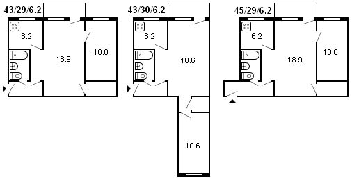 แผนผังอาคารครุสชอฟ 2 ห้อง รุ่น 434 ปี 1960