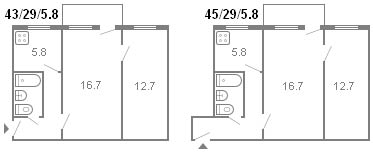 layout ng isang 2-silid Khrushchev, serye 434, 1961