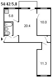 แผนผังอาคาร Khrushchev 3 ห้อง รุ่น 434 ปี 1959