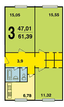 3 szobás Hruscsov, K-7 sorozat elrendezése