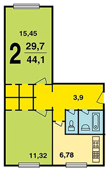 2 szobás Hruscsov, K-7 sorozat elrendezése