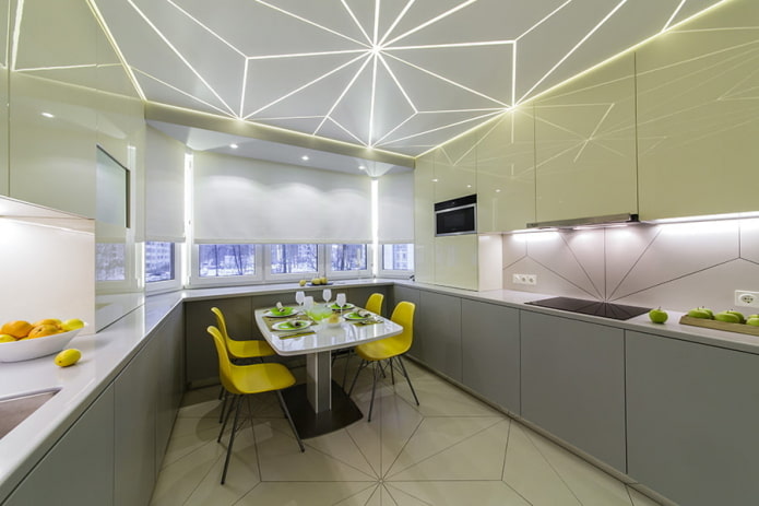 plafond tendu rétroéclairé à l'intérieur de la cuisine