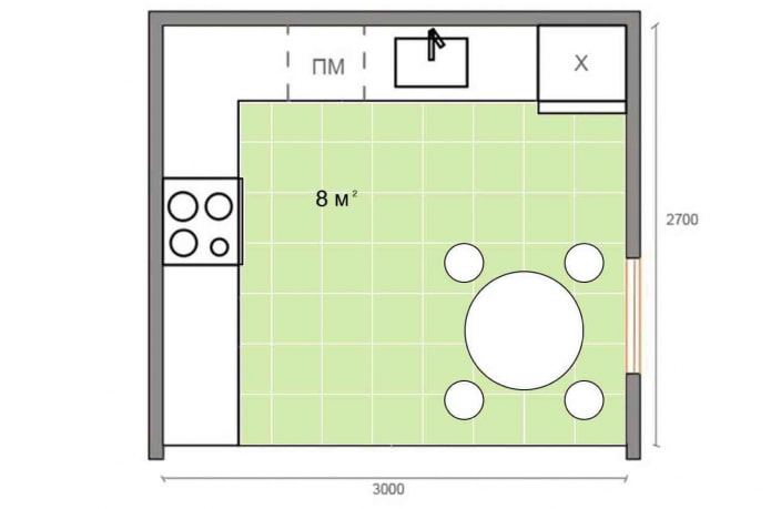 konyha elrendezése 8 m² alapterületű