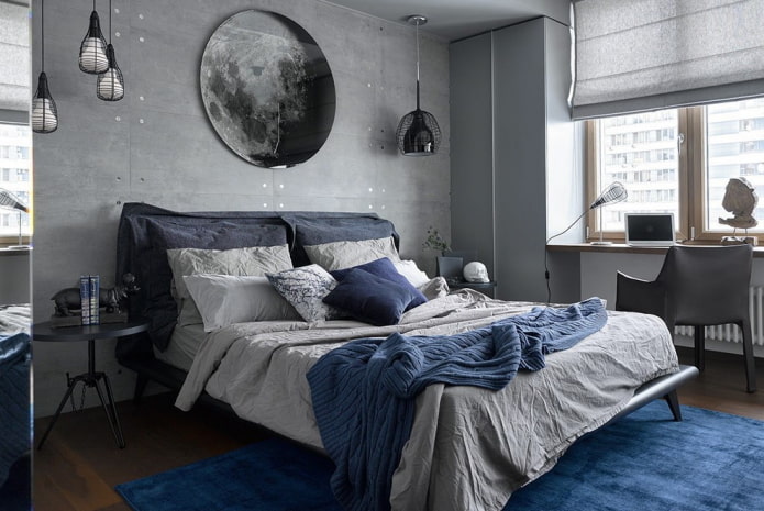 conception de chambre bleu-gris