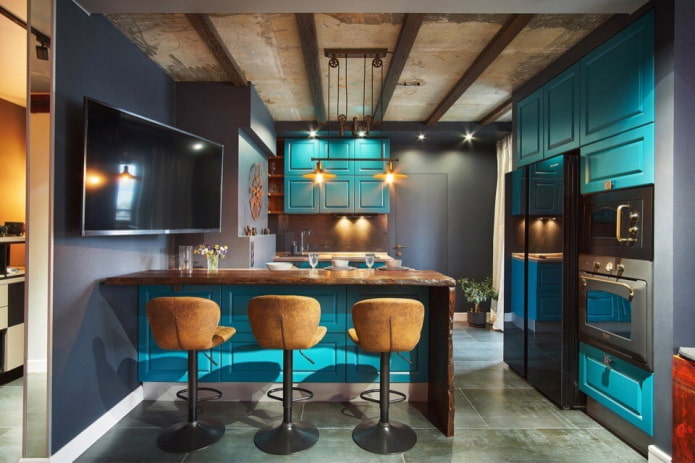 cuisine turquoise de style loft