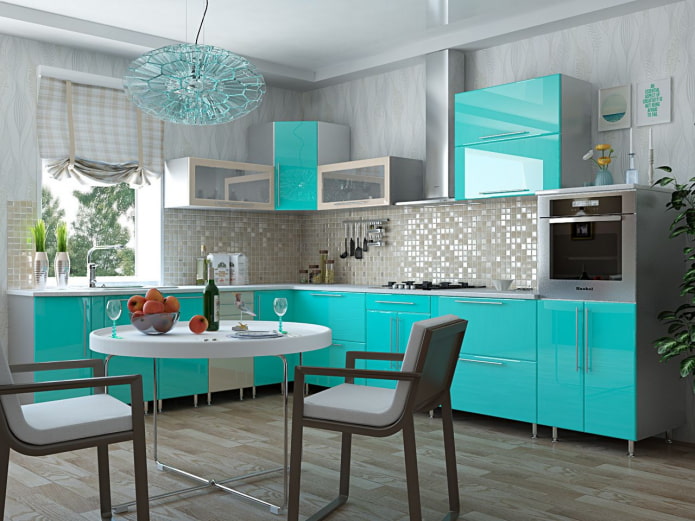 papier peint dans la cuisine turquoise