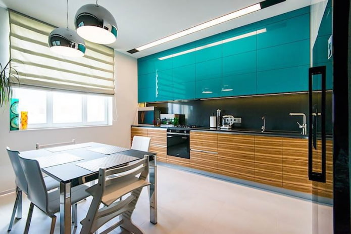 intérieur de cuisine dans des tons marron turquoise