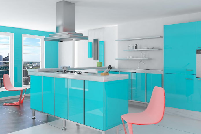 cuisine aux couleurs turquoise avec des accents lumineux