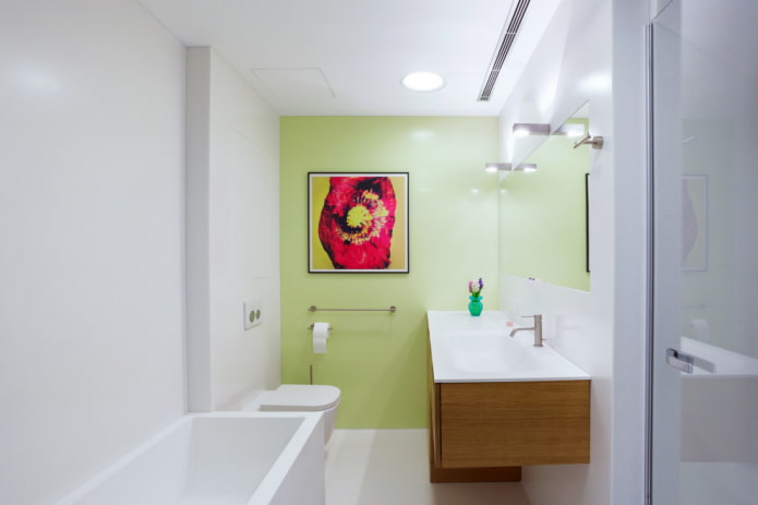 dekorasyon at pag-iilaw sa banyo sa estilo ng minimalism