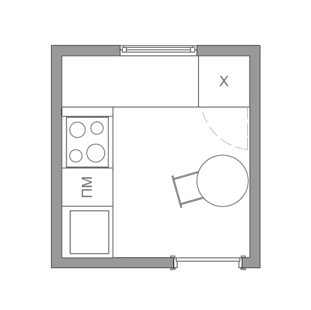 layout ng kusina na may sukat na 5 sq m