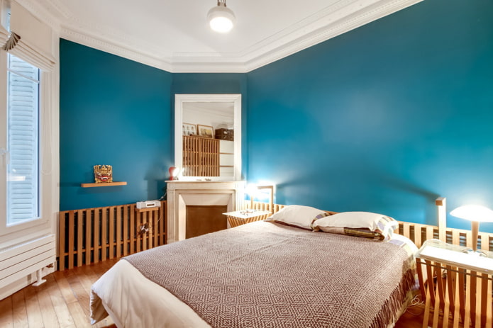 chambre à coucher marron turquoise intérieur