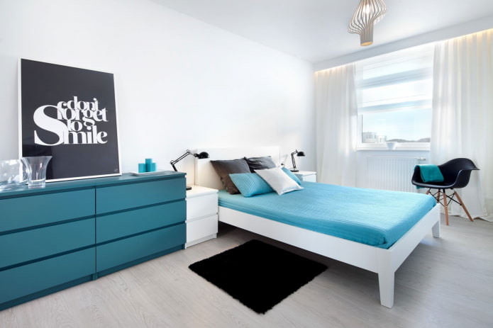 chambre turquoise dans le style du minimalisme