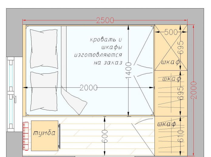 layout ng isang maliit na silid-tulugan