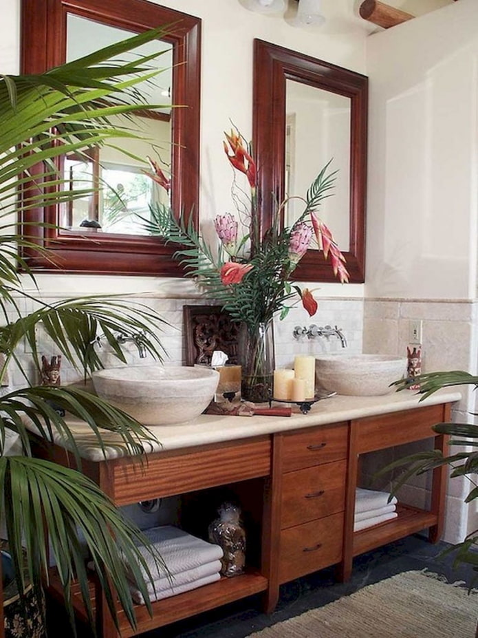 plantes dans la salle de bain