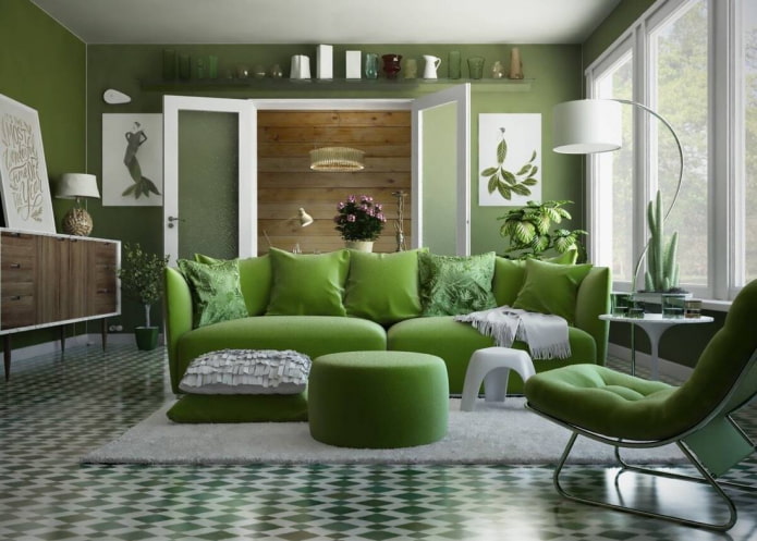 chambre dans les tons verts