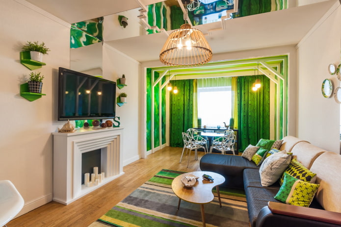 salon lumineux aux accents verts