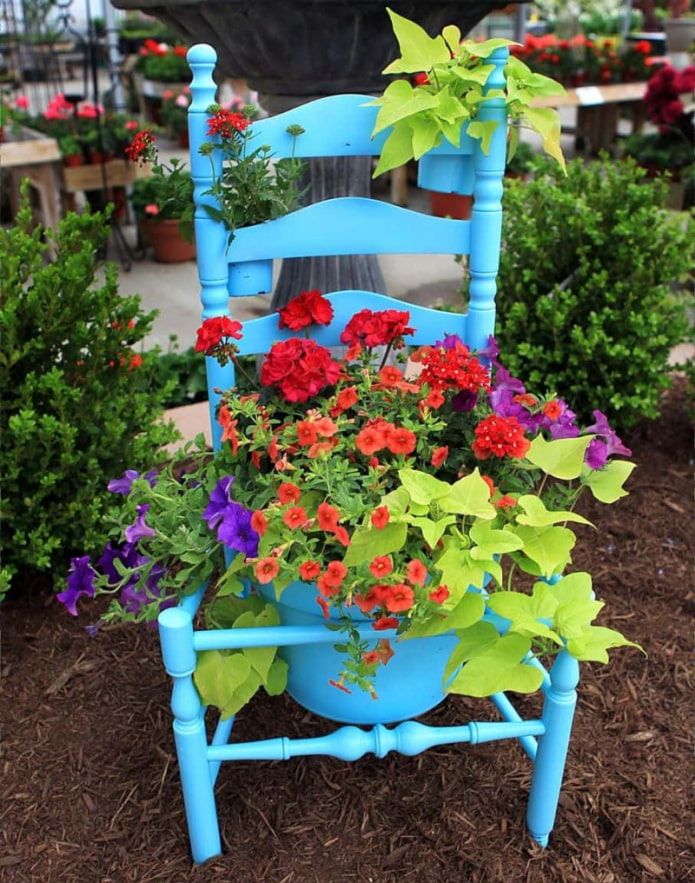 Parterre de fleurs d'une chaise