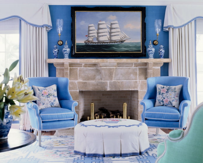 bleu avec beige à l'intérieur