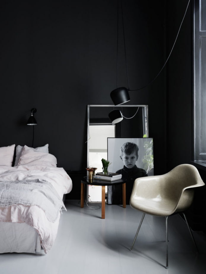 chambre avec mur noir