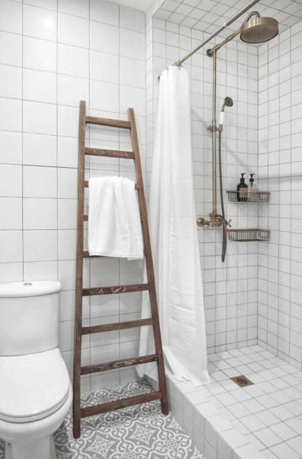 Salle de bain avec douche et toilette