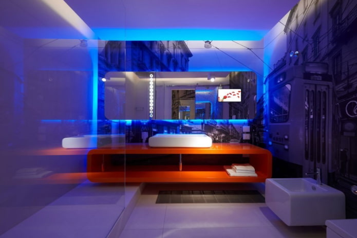 salle de bain high-tech lumineuse