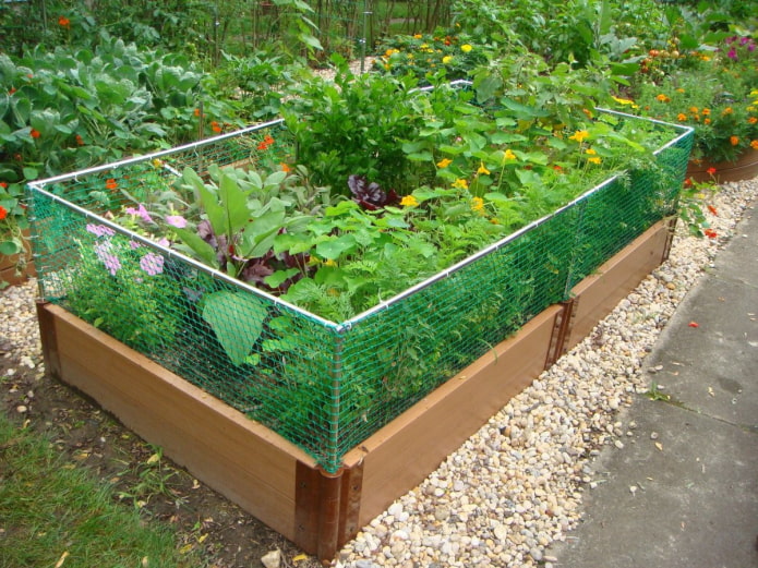 bordure pour un parterre de fleurs en planches avec une grille sur le dessus