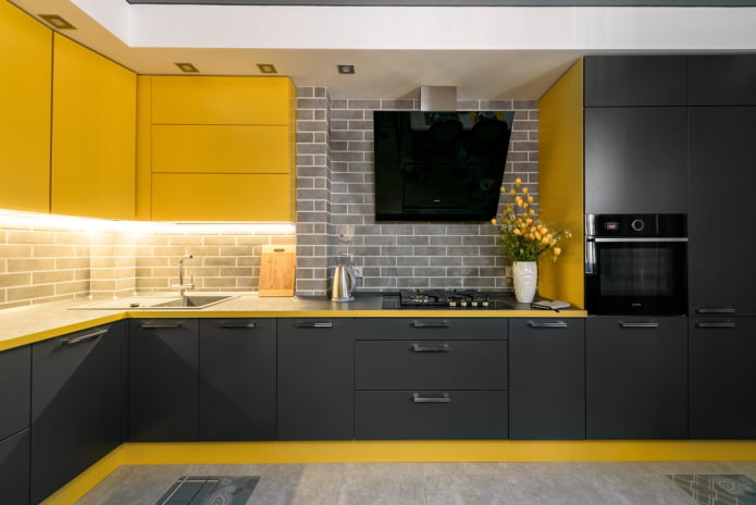 cuisine style loft gris et jaune