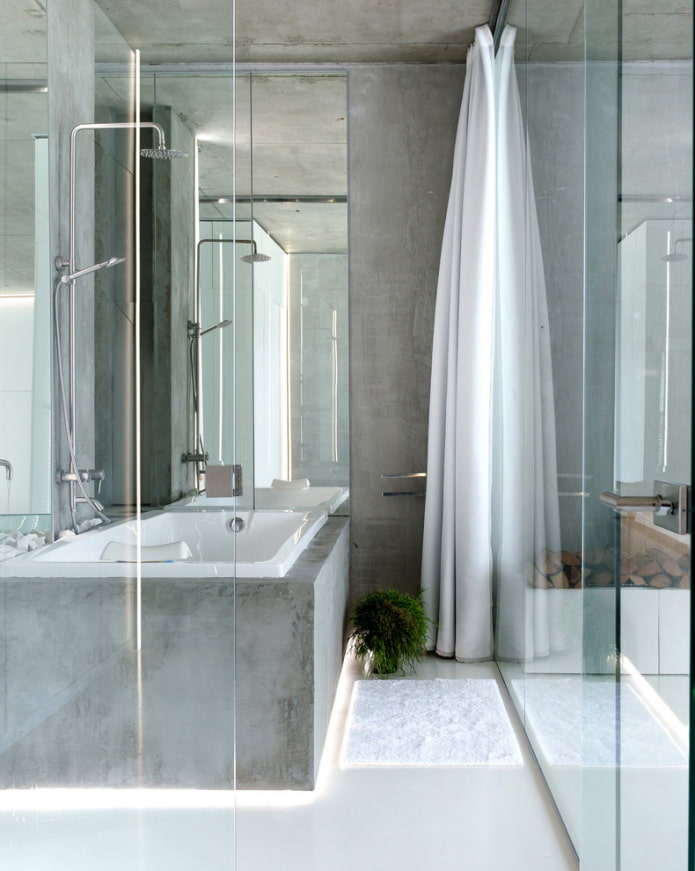 verre et béton dans la salle de bain