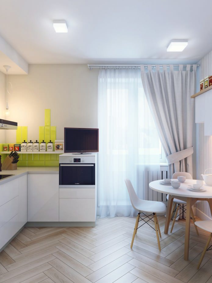 cuisine dans l'aménagement intérieur d'un appartement 1 pièce de 37 m². m.