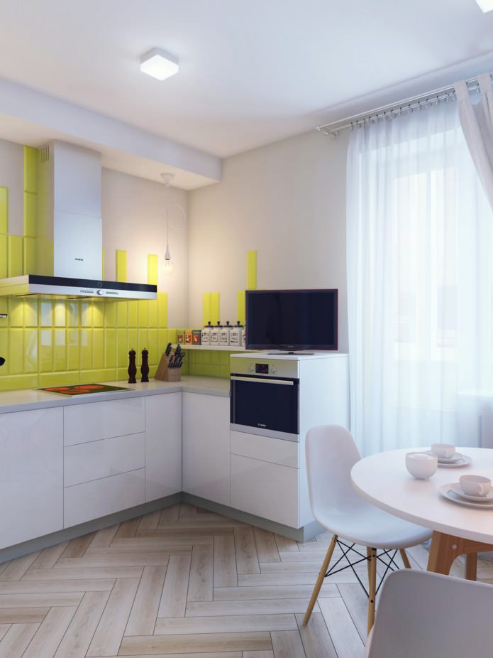 cuisine dans l'aménagement intérieur d'un appartement 1 pièce de 37 m². m.