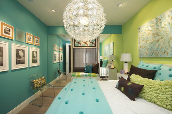 chambre verte et turquoise