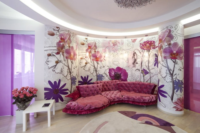 Beau papier peint pour le salon dans des tons roses