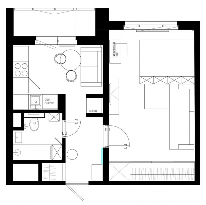 แผนผังของอพาร์ตเมนต์แบบหนึ่งห้อง