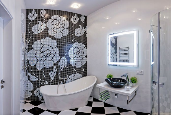 salle de bain noir et blanc dans un style moderne