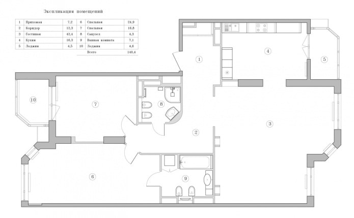 plano ng apartment 137 sq. m pagkatapos ng muling pag-unlad