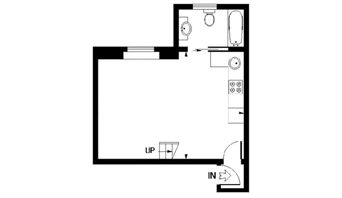 layout ng studio na may pangalawang palapag