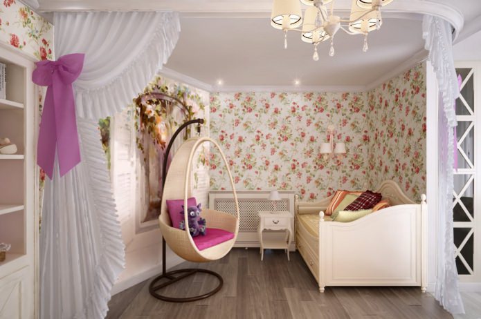 chambre d'enfant dans un style campagnard en rose