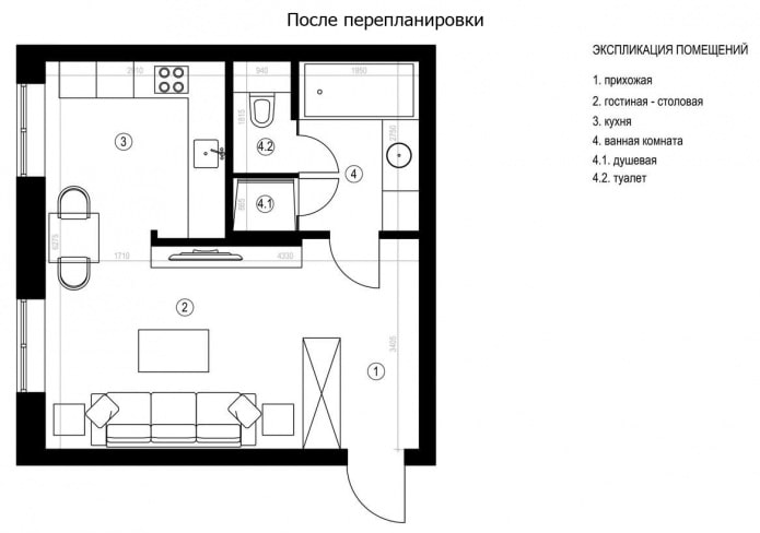 la disposition de l'appartement est de 37 m². m.