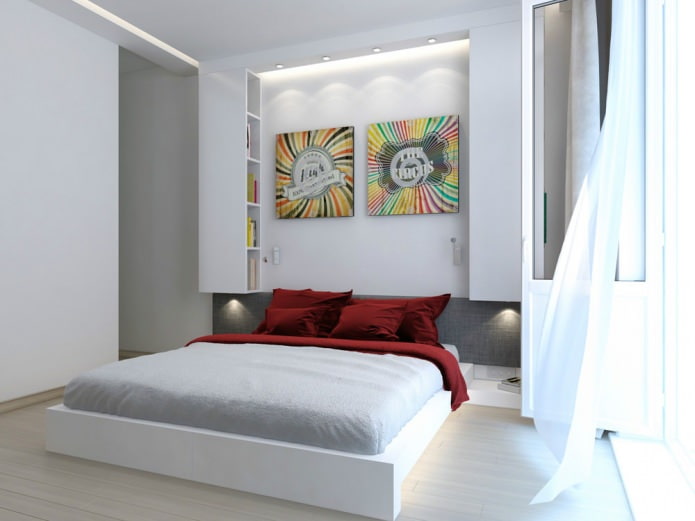 chambre dans l'aménagement intérieur d'un studio de 47 m². m.