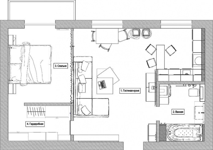 แผนผังห้องสตูดิโอขนาด 47 ตร.ม. เมตร