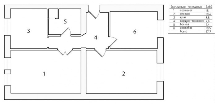 แผนผังของอพาร์ตเมนต์ 67 ตร.ม